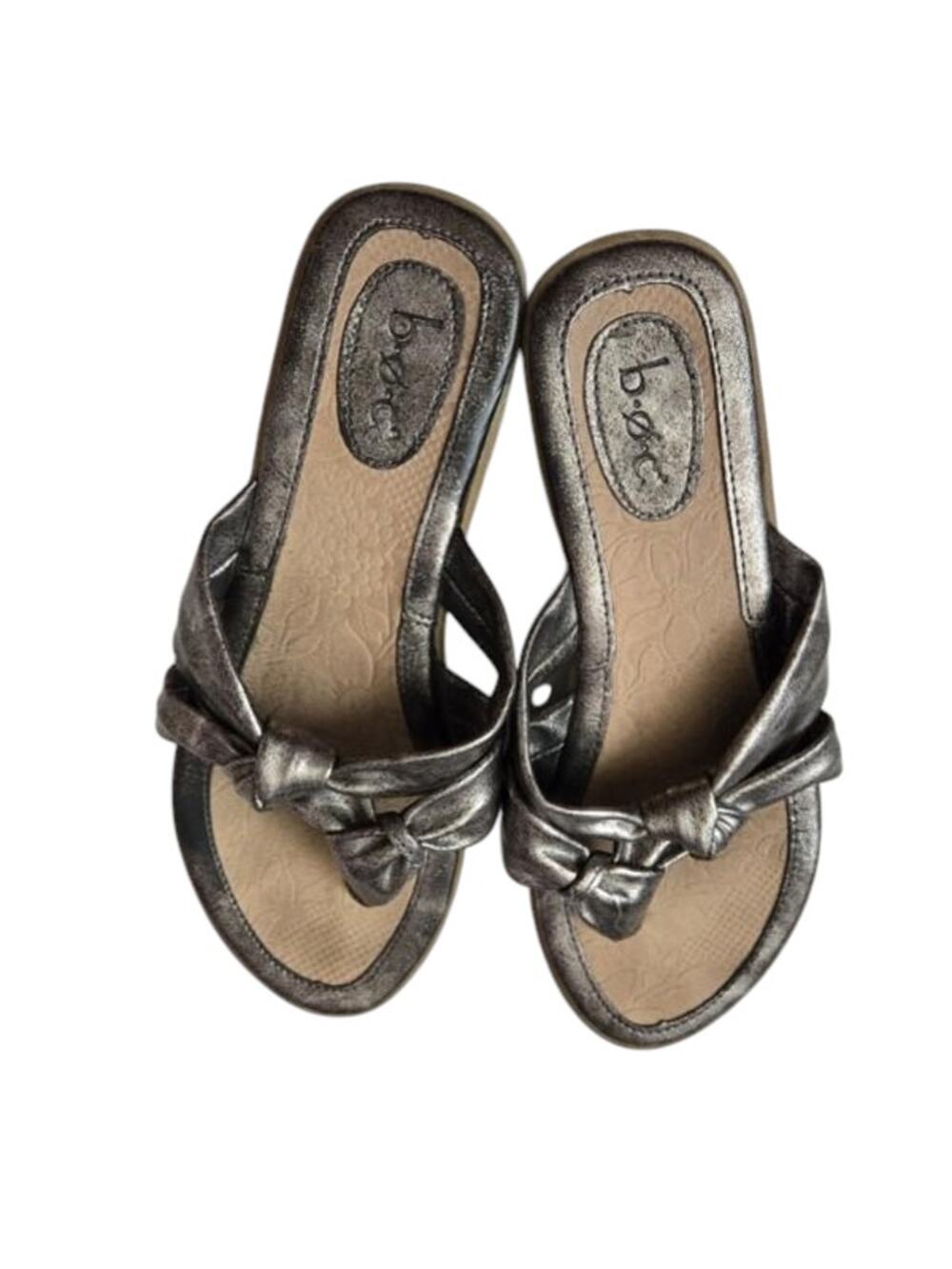 B.O.C. BOC silver Pewter Metallic twist Knot women's sandals size 8 slip on